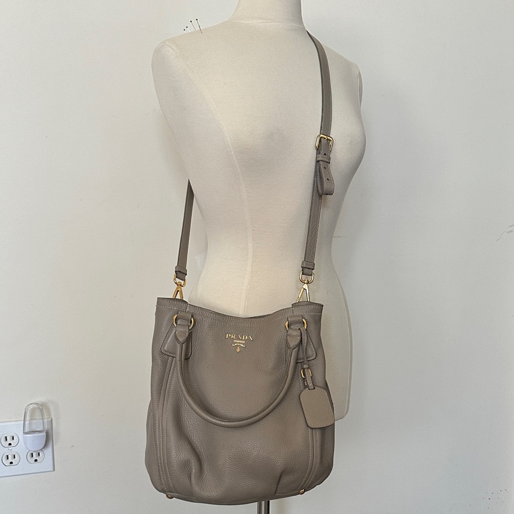 Prada Gray Leather Crossbody Bag- PRADA Vitello Daino- Hobo Bag